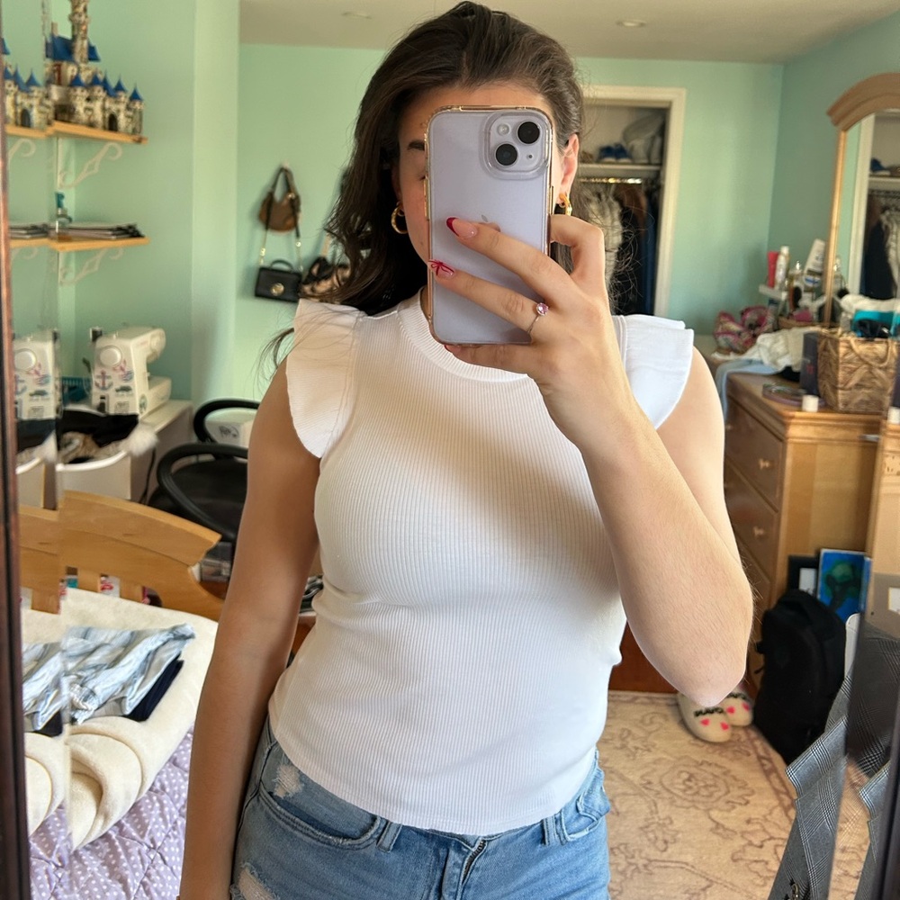 alya white ruffle sleeve top